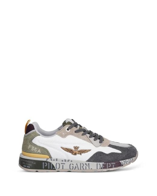 Aeronautica Militare White Logo-Embroidered Panelled Sneakers for men