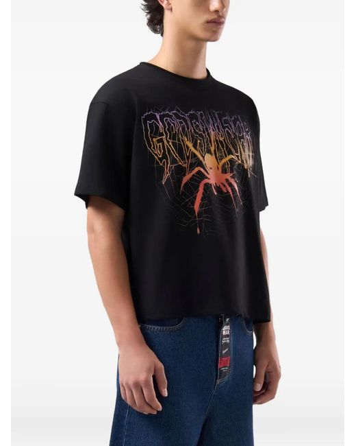 Gcds Black Graphic-Print Cropped T-Shirt for men