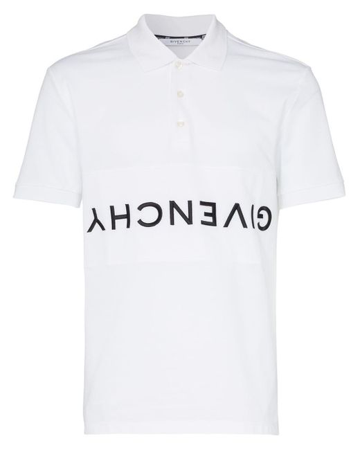 Givenchy White Cotton Reverse Logo Polo Shirt for men