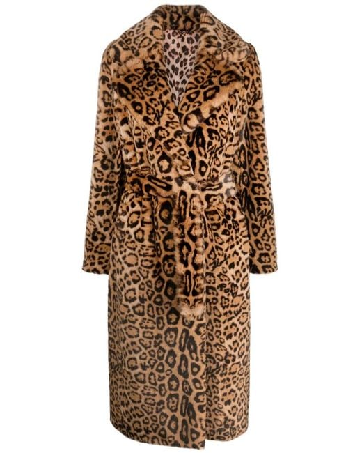 Philipp Plein Natural Leopard-Print Self-Tie Coat