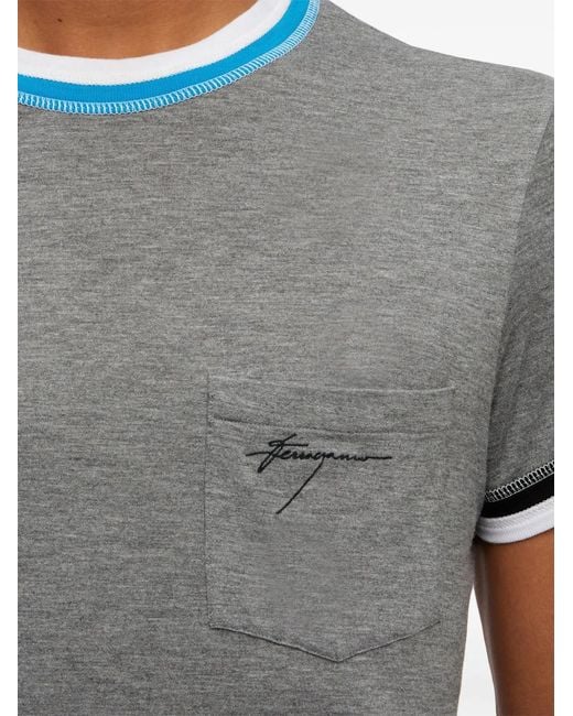 Ferragamo Gray T-shirt With Color Block Trims for men