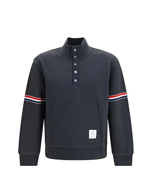 Thom Browne Blue Funnel-Neck Buttoned Sweater for men