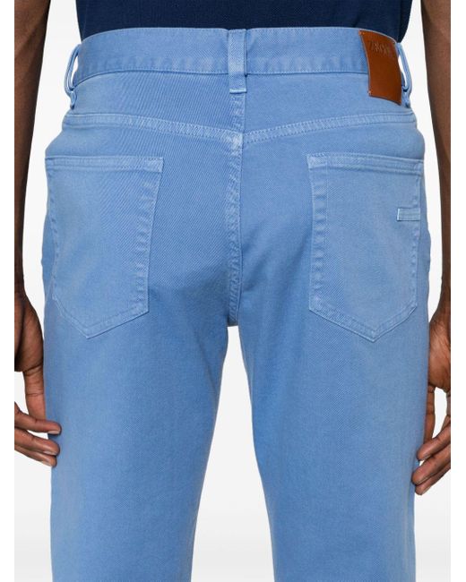 Zegna Blue Garment-dyed Slim-cut Jeans for men