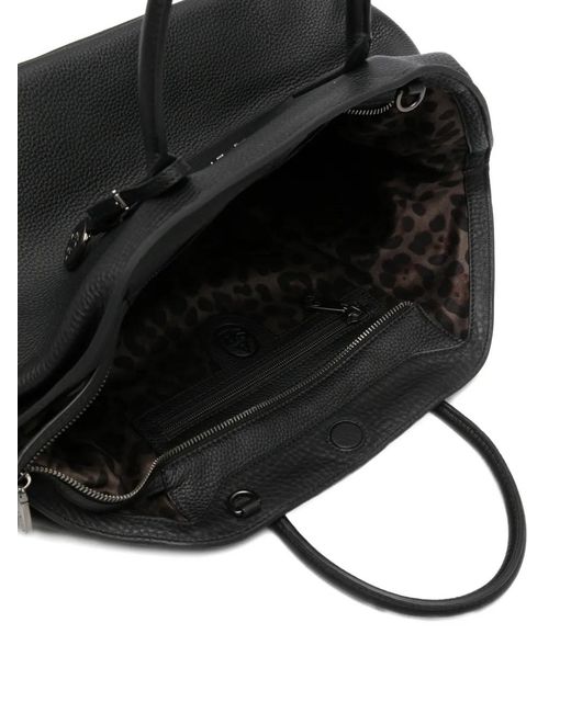 Ash Black Logo-Plaque Pebbled-Leather Tote Bag