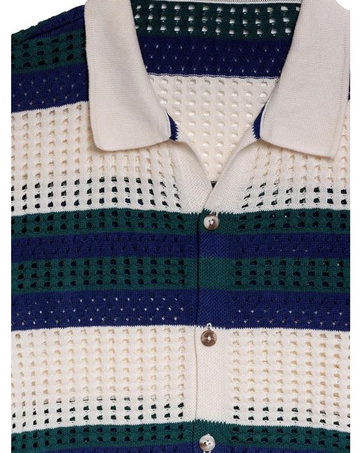 Agua Bendita Blue Striped Open-Knit Shirt for men