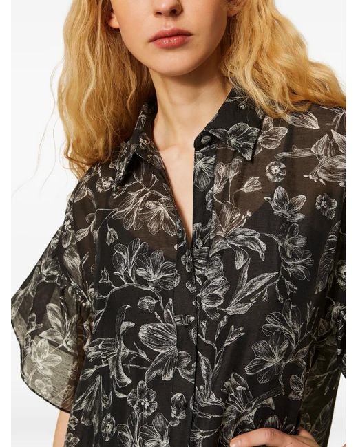 Twinset Black Floral Ruffled Dress