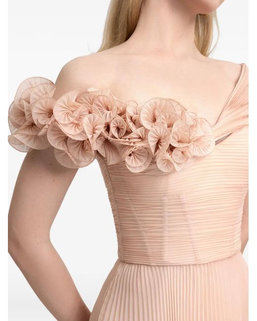 Gemy Maalouf Pink Asymmetrical-Neck Corset Maxi Dress