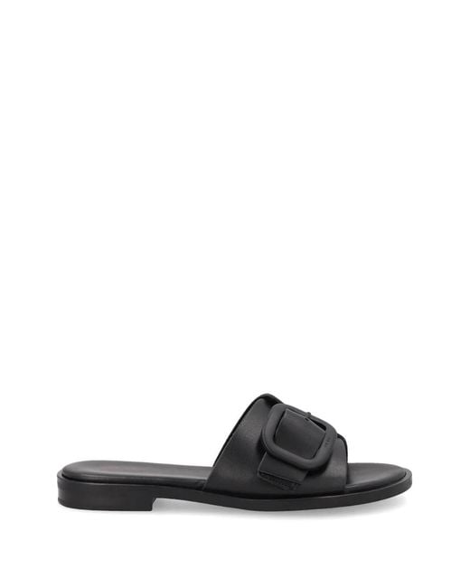 Frau Black Crossover-Strap Buckled Sandals