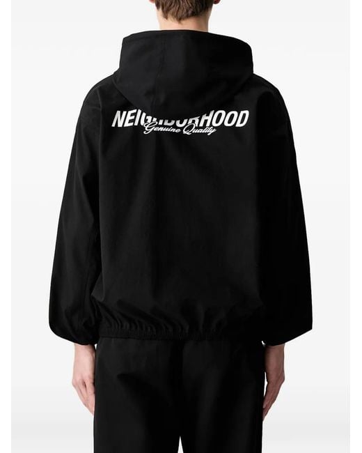 Neighborhood Black Logo-Print Quarter-Zip Hooded Hoodie Jacket for men