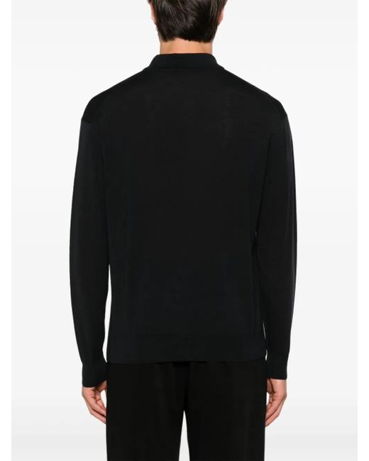 D4.0 Black Fine-Knit Polo Shirt for men