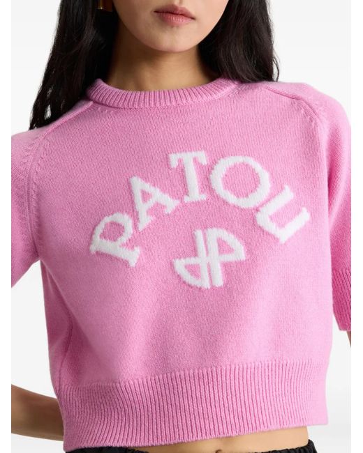 Patou Pink Logo-Intarsia Ribbon-Detailed Sweater