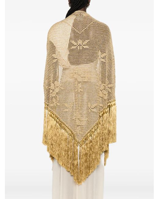 Chiara Is White Scialle Mantella Rosa Fringed-Trim Poncho