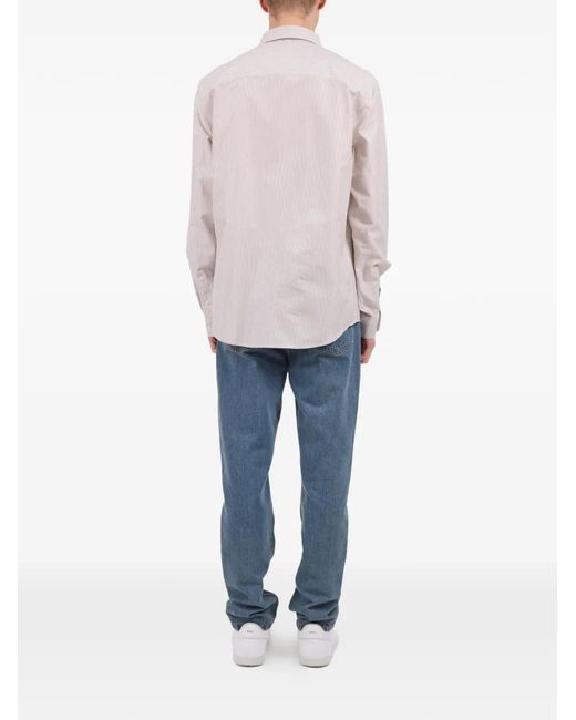 A.P.C. White Striped Button-Down Shirt for men