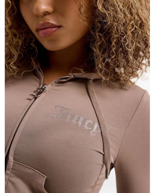 Juicy Couture Pink Diamanté-Logo Zip-Through Hoodie