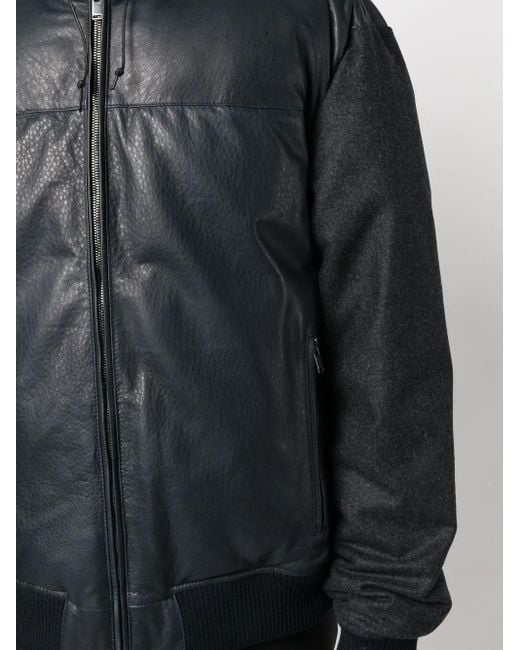 Tagliatore Black Contrast-Panel Hooded Bomber Jacket for men