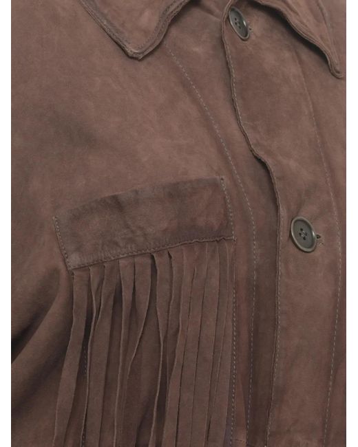 P.A.R.O.S.H. Brown Fringed Leather Jacket