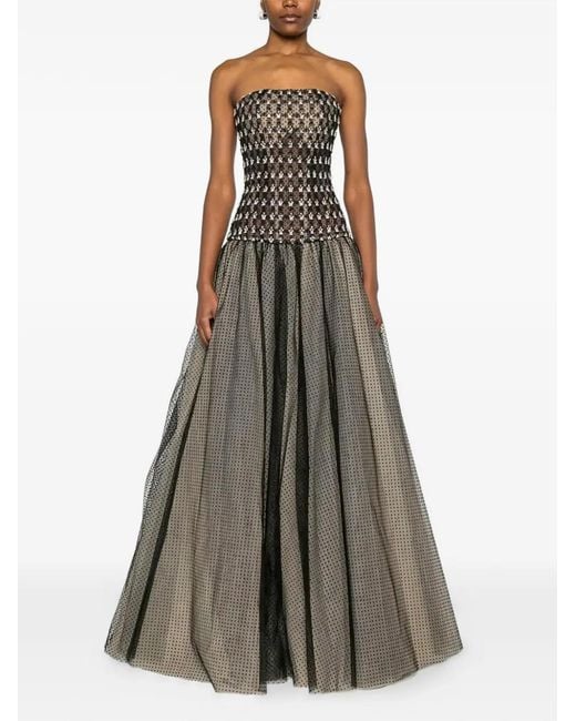 Dina Melwani Black Sequin-Embellished Tulle Maxi Dress