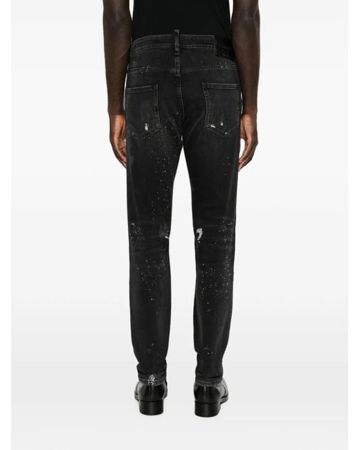 DSquared² Black Distressed-Finish Faded-Effect Jeans for men