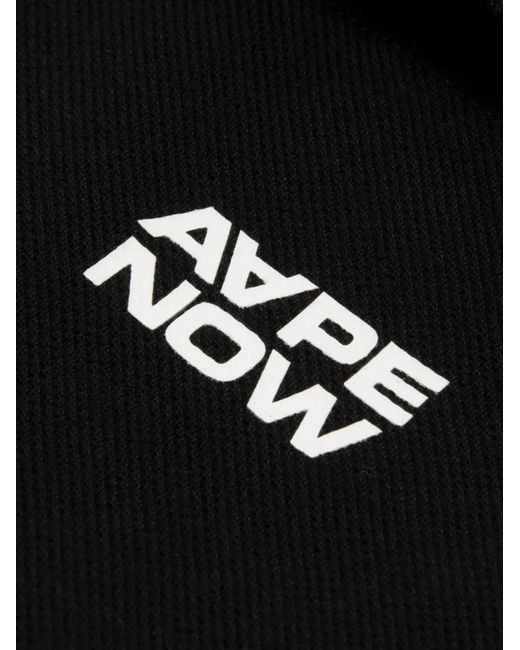 Aape By A Bathing Ape Black Moonface Logo-Plaque Polo Shirt for men