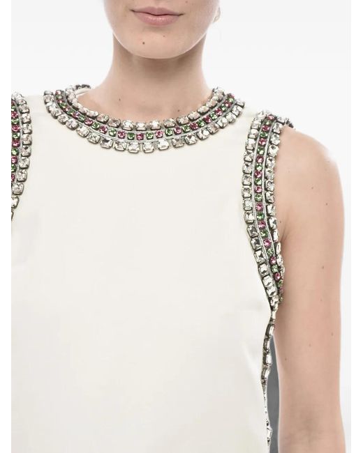 Gucci Blue Bare-Back Silk-Blend Top With Jeweled Edges