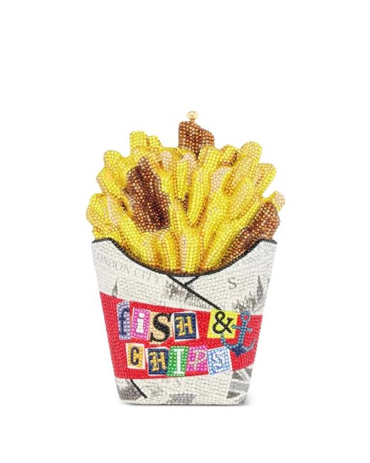 Judith Leiber Yellow French Fries Fish And Chips Crystal-Embellished Clutch Bag