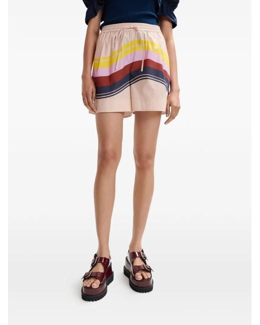 Essentiel Antwerp Red Stripe-Print Drawstring Mini Shorts
