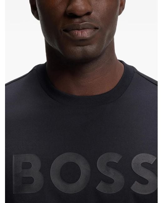 Boss Blue Logo-Print T-Shirt for men