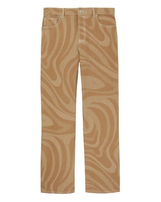 Emilio Pucci Natural Marmo-Print Straight-Leg Trousers