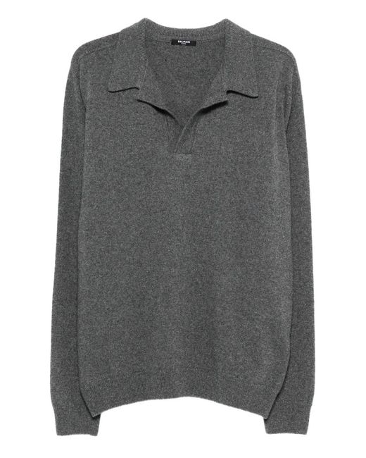 Balmain Gray Polo-Collar Sweater for men