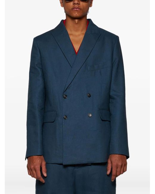 Bode Blue Double-Breasted Linen Jacket for men