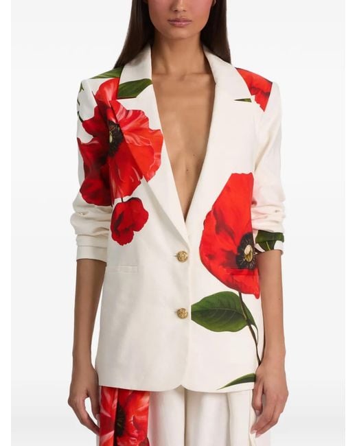 Alice + Olivia White Elna Floral-Print Notched-Lapels Blazer