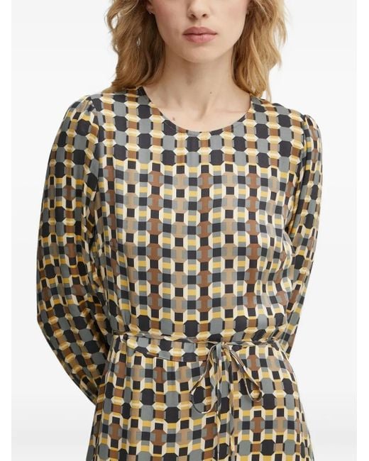 Marc O' Polo White Geometric-Print Midi Dress