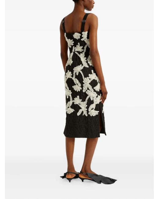 Erdem Black Floral-Applique Sleeveless Dress