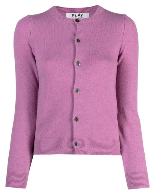 COMME DES GARÇONS PLAY Purple Heart-Patch Knitted Wool Cardigan