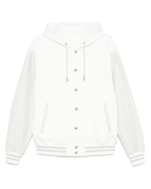 Eleventy White Hooded Bomber Jacket for men