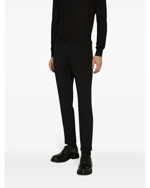Dolce & Gabbana Black Pressed-Crease Tapered Trousers for men
