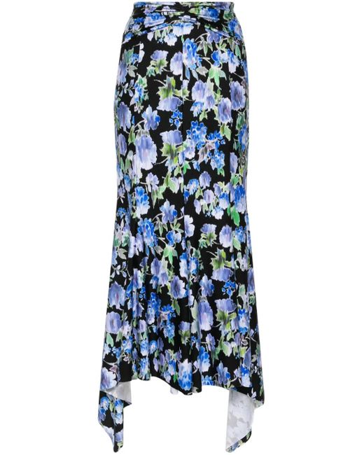 Philosophy Di Lorenzo Serafini Blue Floral-Print Midi Skirt