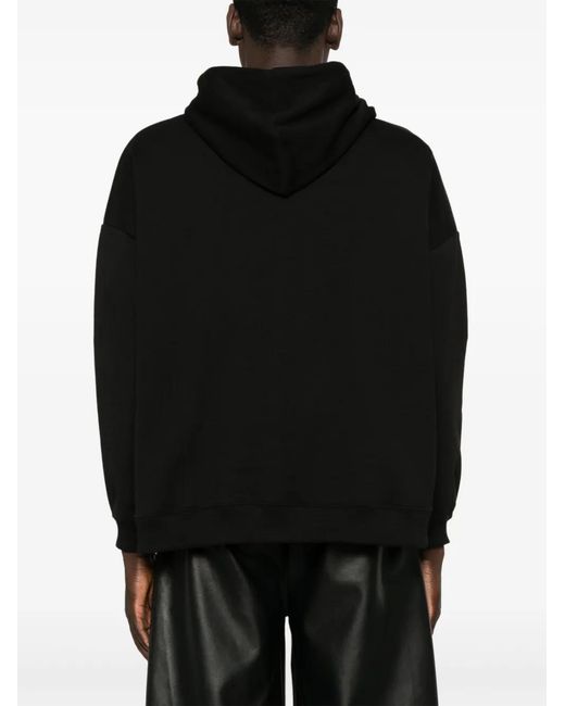 Gcds Black Embroidered Cotton Hoodie