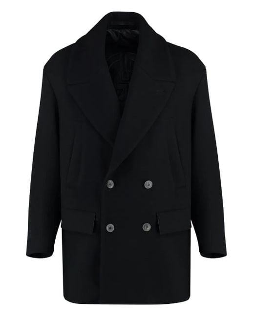 Giorgio Armani Blue Double-Breasted Notched-Lapel Coat for men