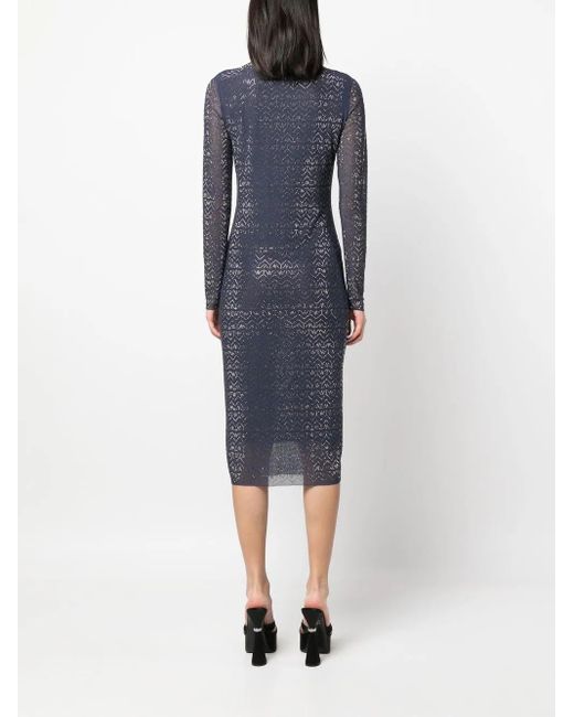 Patrizia Pepe Blue Crystal-Embellishment Semi-Sheer Dress