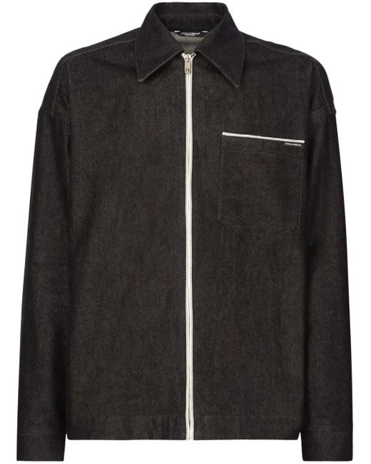 Dolce & Gabbana Black Logo-Print Cotton Jacket for men
