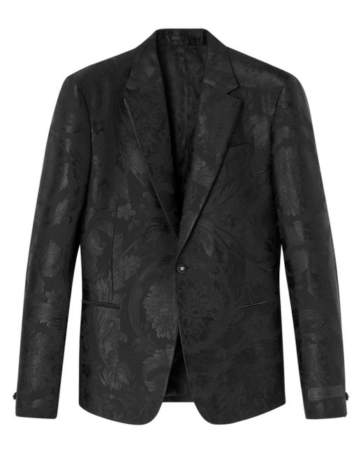 Versace Black Barocco-Jacquard Single-Breasted Blazer for men