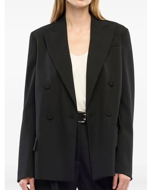 Another Tomorrow Black Double-Breasted Blazer