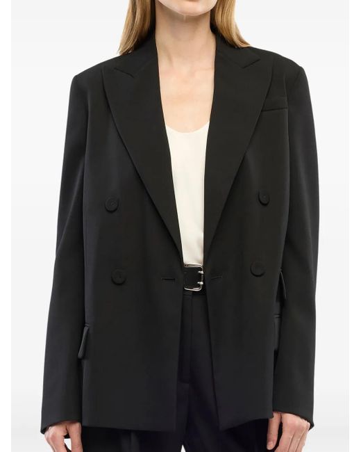 Another Tomorrow Black Double-Breasted Blazer