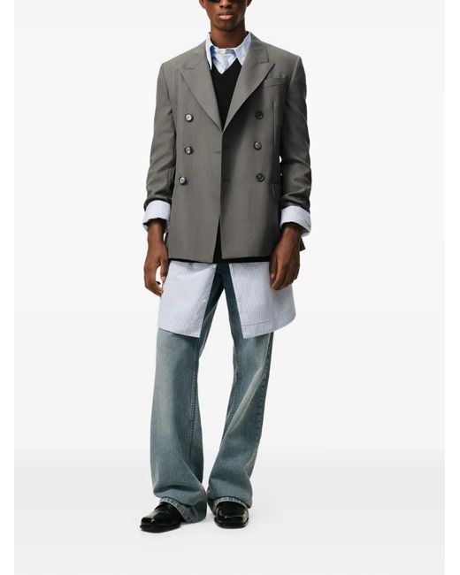 AMI Gray New Wool Double Breasted Straight Jacket for men