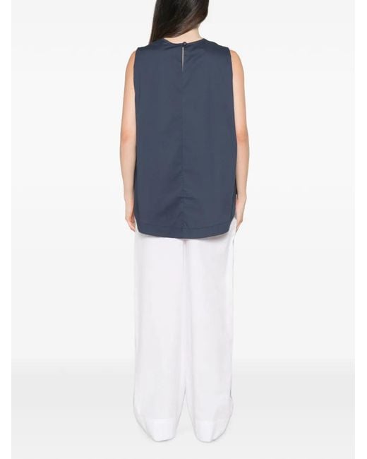 MOUTAKI Blue Sleeveless Tie-Fastening Bouse