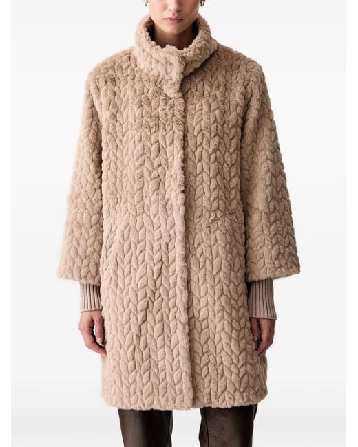 Joseph Ribkoff Natural Chevron-Pattern Faux-Fur Coat