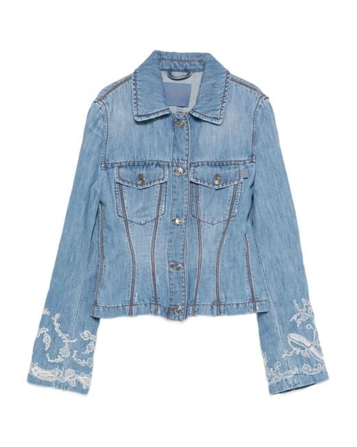 Ermanno Scervino Blue Embroidered Denim Jacket