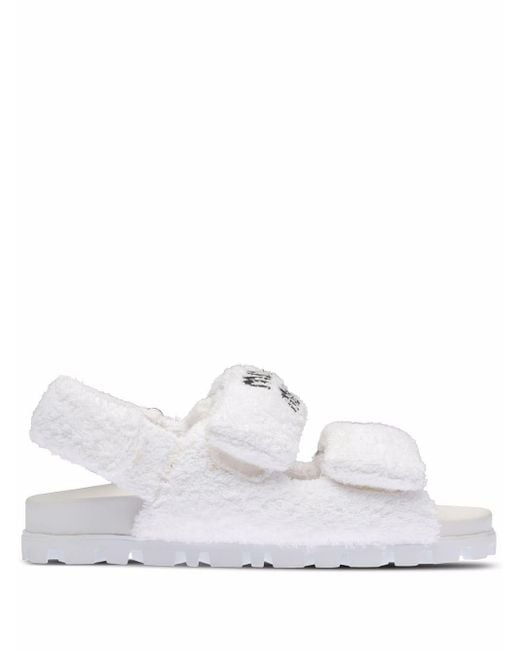 Miu Miu Logo-embroidered Terry-cloth Sandals in White - Lyst