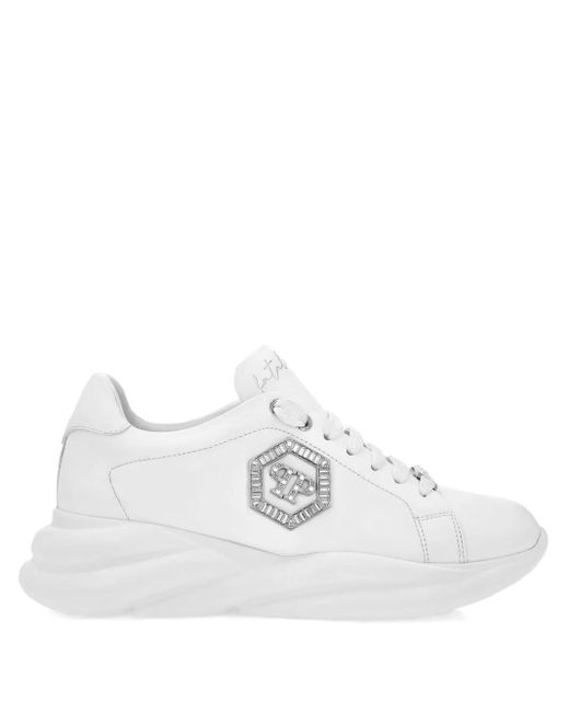Philipp Plein White Crystal-Embellished Platform Sneakers